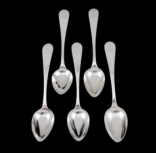 5 Antique c1790s Samuel Richards Coin Silver Teaspoons Philadelphia 6 inches