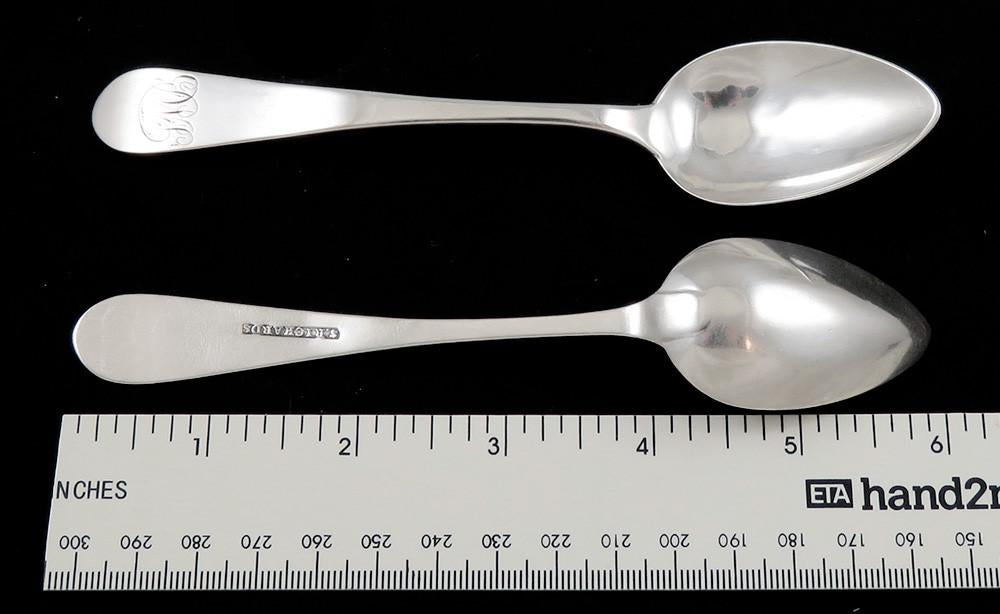 5 Antique c1790s Samuel Richards Coin Silver Teaspoons Philadelphia 6 inches