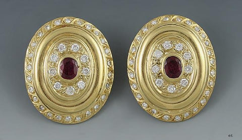 Exquisite High Grade 18k Gold Vs 1ct Diamond Ruby Earrings