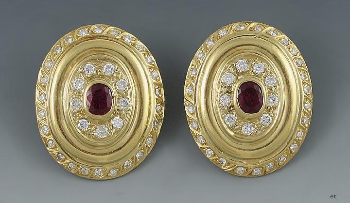 Exquisite High Grade 18k Gold Vs 1ct Diamond Ruby Earrings