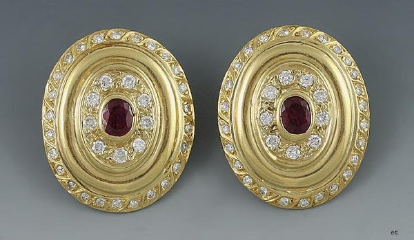 Exquisite High Grade 18k Gold Vs 1ct Diamond Ruby Earrings