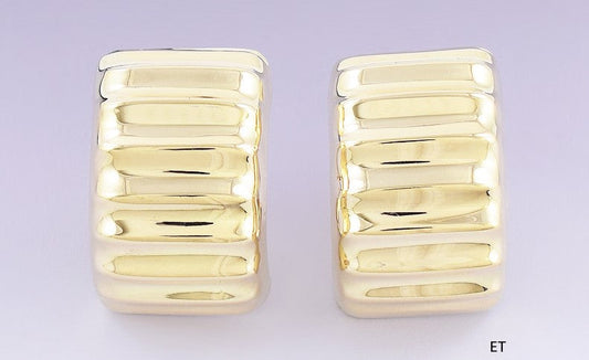 Stylish Pair Italian 18k Yellow Gold Huggie Stud Earrings