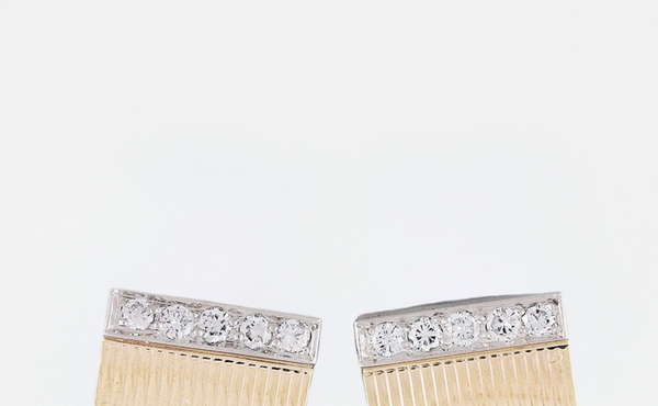 Eye-catching Pair 14k Gold Diamond & Sapphire Clipback Earrings