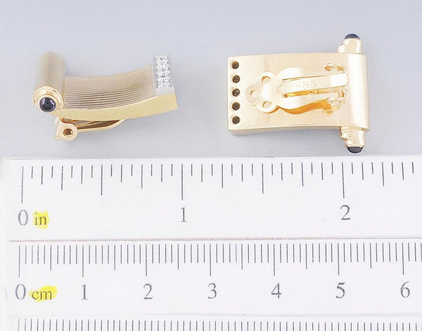 Eye-catching Pair 14k Gold Diamond & Sapphire Clipback Earrings