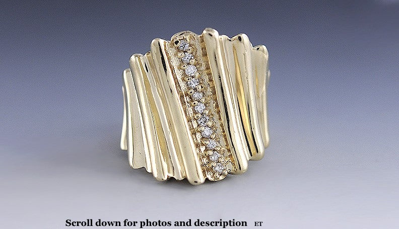 Interesting Modern 14k Yellow Gold & Diamond Ring