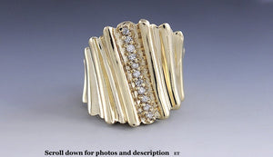 Interesting Modern 14k Yellow Gold & Diamond Ring