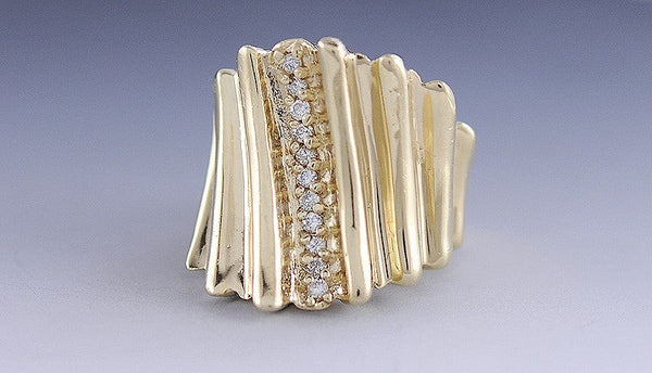 Interesting Modern 14k Yellow Gold & Diamond Ring