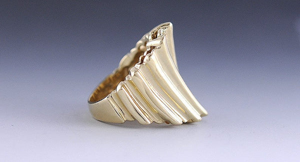 Interesting Modern 14k Yellow Gold & Diamond Ring