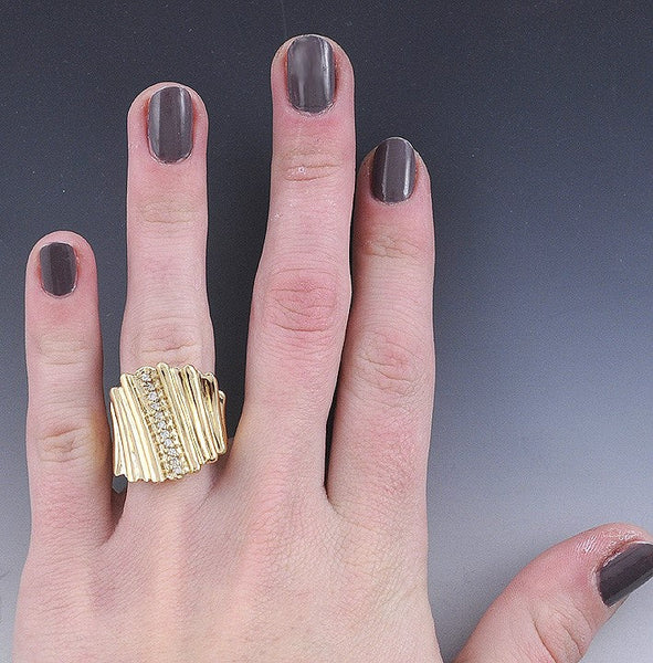 Interesting Modern 14k Yellow Gold & Diamond Ring