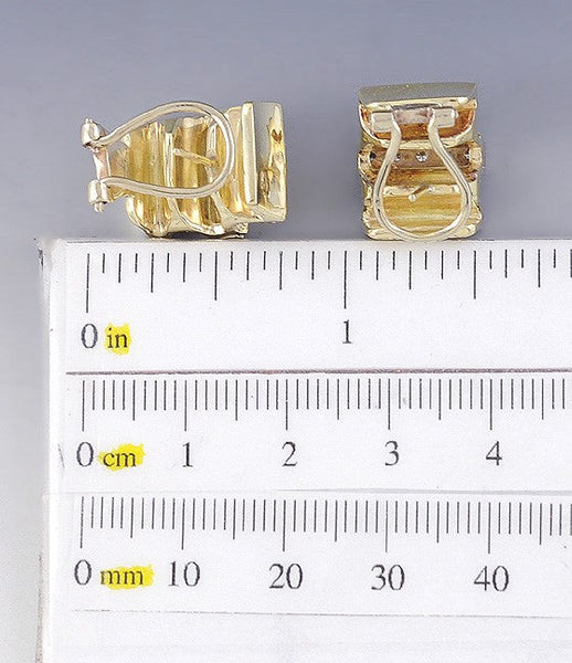 Exquisite Pair 14k Gold & Diamond Earrings Interesting Design