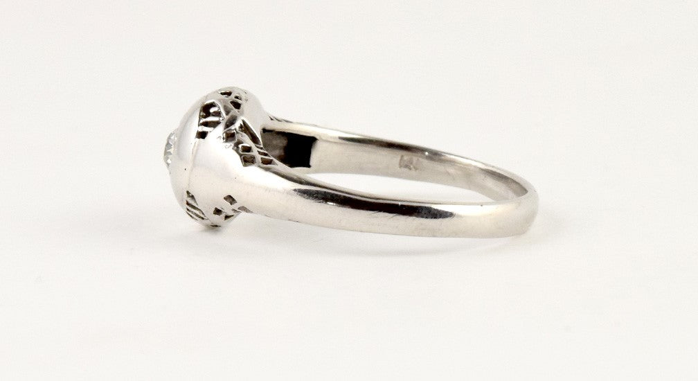 Charming 14pt Brilliant Diamond Ring, 14K White Gold, Filigree, Size 6 1/2
