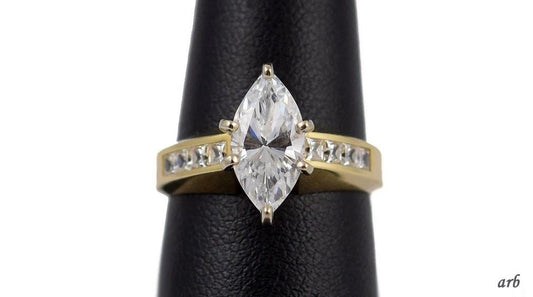Amazing Modern 14k Yellow Gold and Simulated Diamond Marquise Ring Sz 6.25