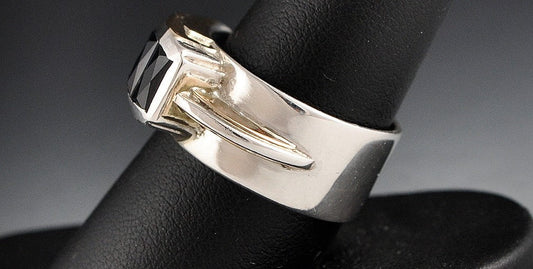 Sterling Silver and 14K Yellow Gold and Genuine Stone Ring Size 8 1/4