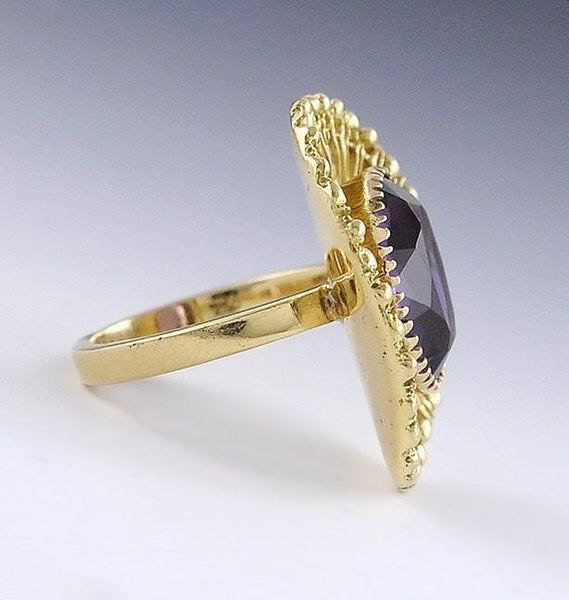 Stunning 18k Yellow Gold & 5.8ct Amethyst Halo Sunburst Statement Ring