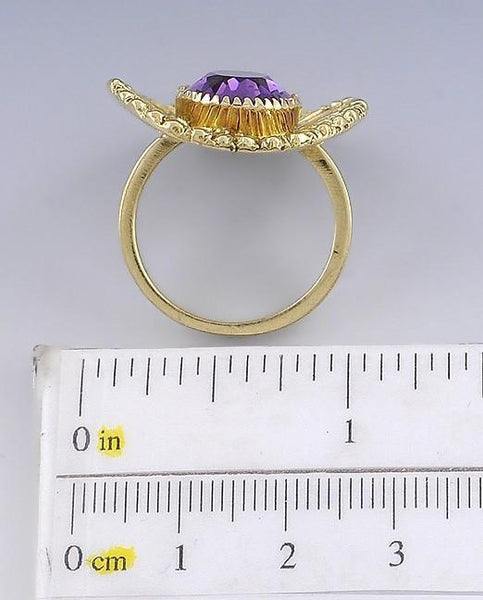 Stunning 18k Yellow Gold & 5.8ct Amethyst Halo Sunburst Statement Ring