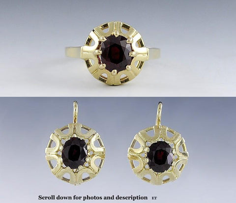 Stunning Austrian 14k Gold Natural Ruby Ring & Earring Set