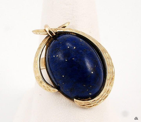 14K Yellow Gold and Genuine Blue Lapis Lazuli Ring Size 7 1/2
