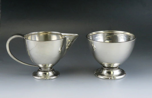 Vintage Sterling Silver Arts & Crafts Mid Century DeMatteo Creamer Sugar Bowl