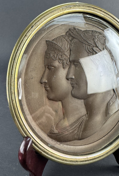 Pair 1800s French Bronze Patinated Lead Napoleon Marie Louise Medals, Andrieu