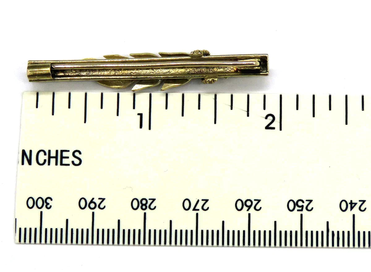 Antique Victorian Etruscan Revival 14K Yellow Gold Natural Pearl Leaf Rope Pin