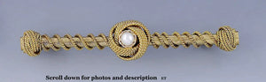 Lovely Victorian Etruscan Revival 14k Gold Pearl Ropetwist Bar Pin Brooch