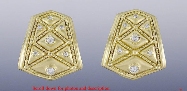 SeidenGang Athena Collection Heavy 18k Gold & Diamond Quilted Form Earrings