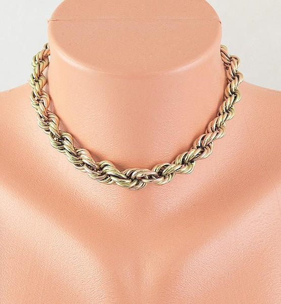 Lovely 14k Two Tone Yellow & Rose Gold Twist Necklace