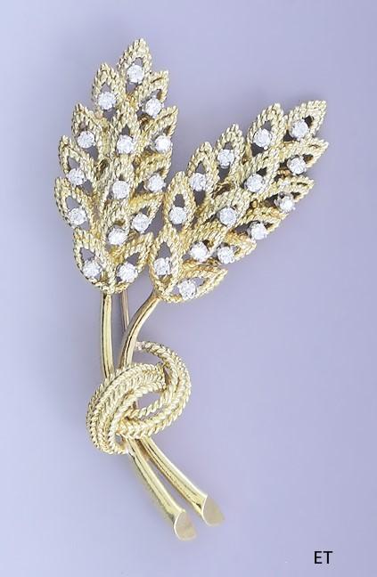 Dazzling 18k Yellow Gold .75ct Diamond Wheat Pin / Brooch