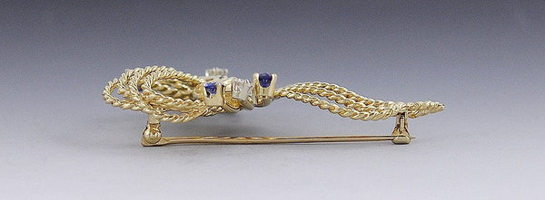 Lovely Modern 14K Gold Diamond & Sapphire Brooch/Pin