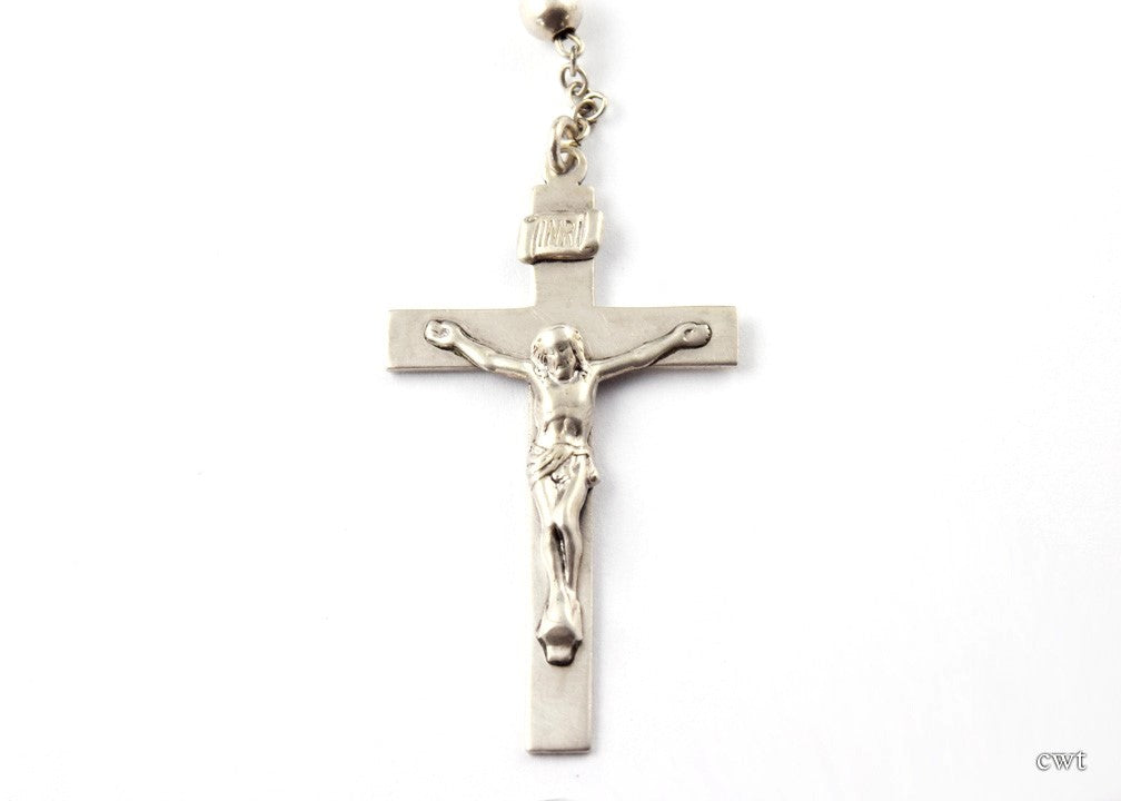 Nice Sterling Silver Crucifix Cross On Sterling Silver Rosary w/Jesus and Mary