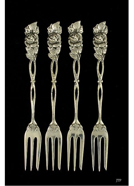 4 Vintage 1952 Swedish Sterling Silver Rose Flower Cocktail Forks