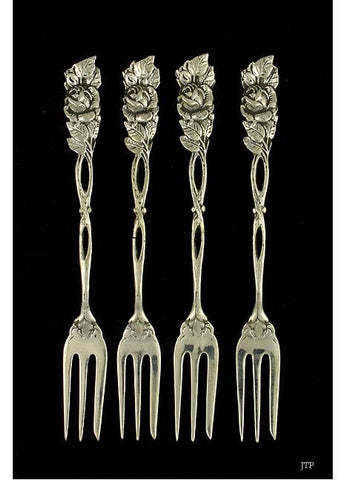 4 Vintage 1952 Swedish Sterling Silver Rose Flower Cocktail Forks