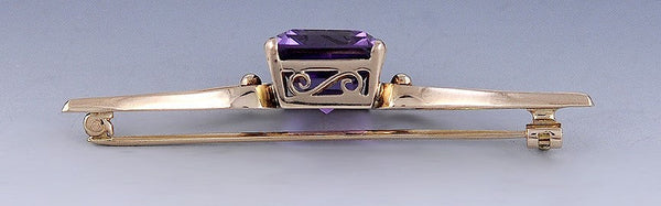 Fantastic 14k Gold Large Natural Amethyst Pin Brooch