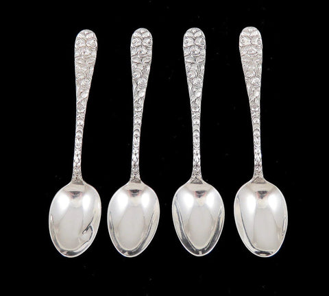 4 Antique Schofield Baltimore Rose Repousse Sterling Silver Demitasse Spoons