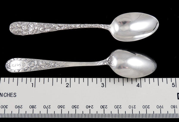 4 Antique Schofield Baltimore Rose Repousse Sterling Silver Demitasse Spoons