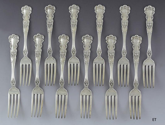 12 Gorham Sterling Silver Buttercup 1908 True Dinner Forks 7 1/2"