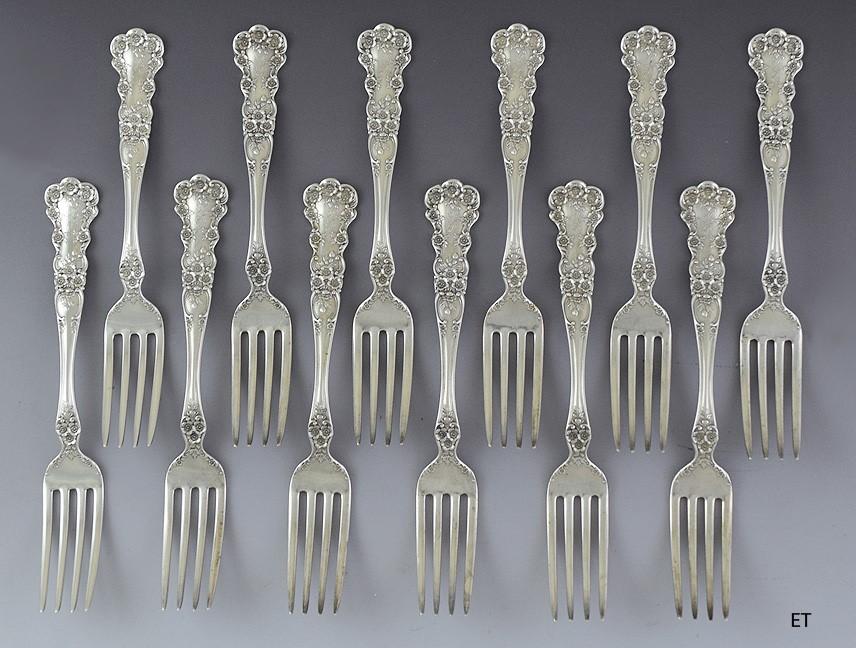 12 Gorham Sterling Silver Buttercup 1908 True Dinner Forks 7 1/2"