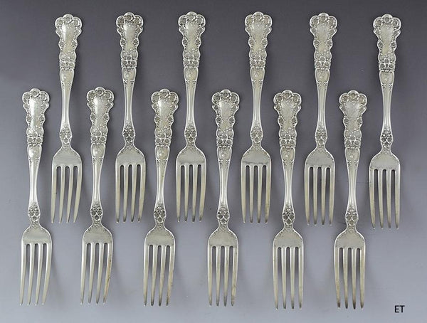 12 Gorham Sterling Silver Buttercup 1908 True Dinner Forks 7 1/2"