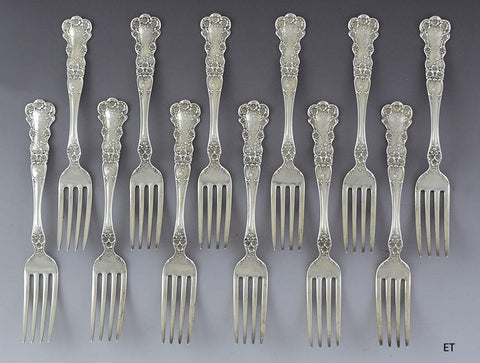 12 Gorham Sterling Silver Buttercup 1908 True Dinner Forks 7 1/2"