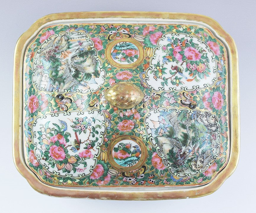 c1870s Great Quality Chinese Rose Medallion Covered Vegetable Serving Dish