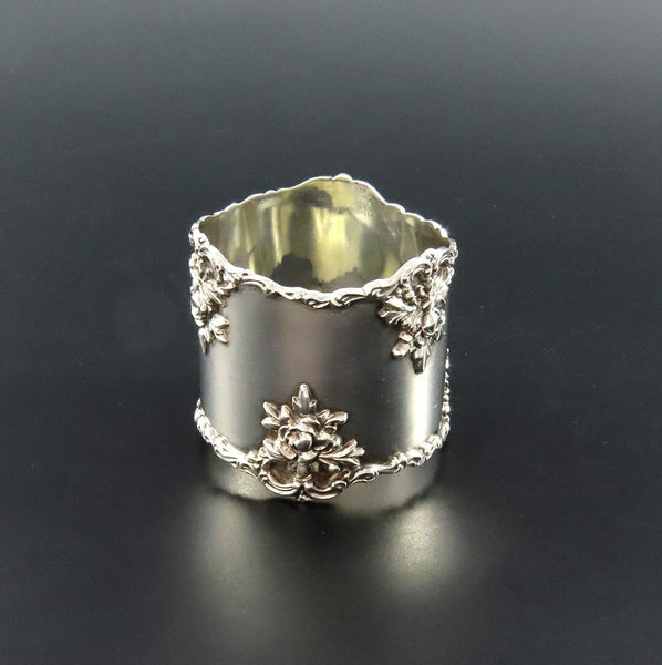 Lovely Antique Gorham Sterling Silver Floral Rose Napkin Ring No Monos