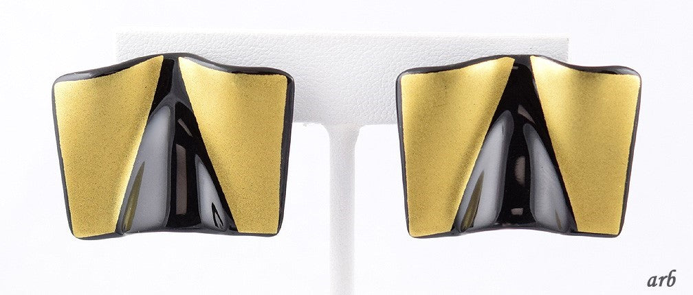 Retro Pair of Rosenthal Germany Studio Line Porcelain Golden Black Earrings