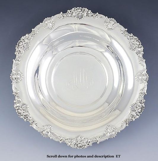 Antique c1900 American Sterling Silver Flower Rim Serving Bowl 10 3/4"