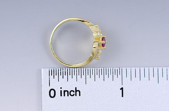 Stunning 18K Yellow Gold Red Ruby and Diamond Ring Size 4.25