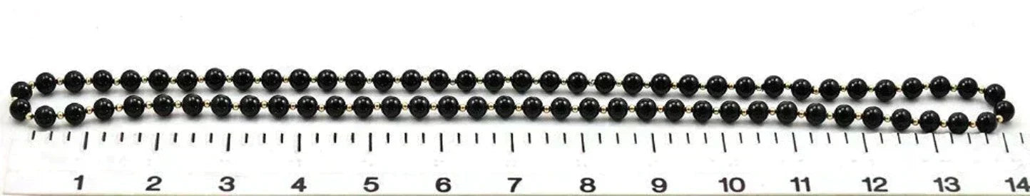 Lovely and Modern Necklace of 14k Yellow Gold and Black Onyx Round Beads 29"