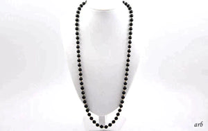 Lovely and Modern Necklace of 14k Yellow Gold and Black Onyx Round Beads 29"