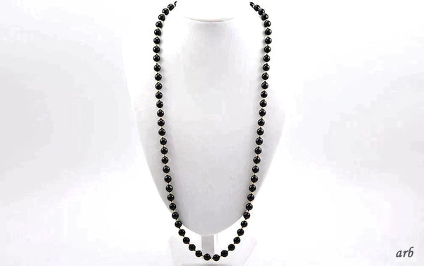 Lovely and Modern Necklace of 14k Yellow Gold and Black Onyx Round Beads 29"