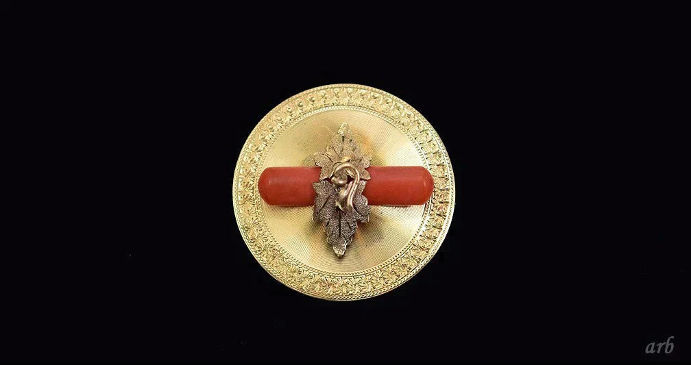 Beautiful American Victorian Pin 14k Yellow Gold Coral Clasp Fine Detailing