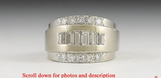 Striking 14K White Gold & Diamond Wide Band Ring Size 7.5