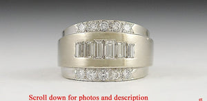 Striking 14K White Gold & Diamond Wide Band Ring Size 7.5